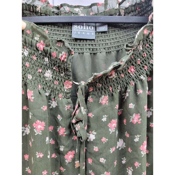 Soho NY&C Jeans Hunter Green Floral Off Shoulder Blouse, Sz M - Picture 10 of 13